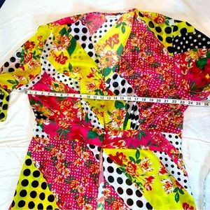 Joy & Ash colorful mixed print sheer kimono dress with button closure